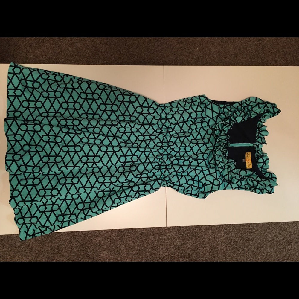 Ellen & Ollie teal and navy blue dress